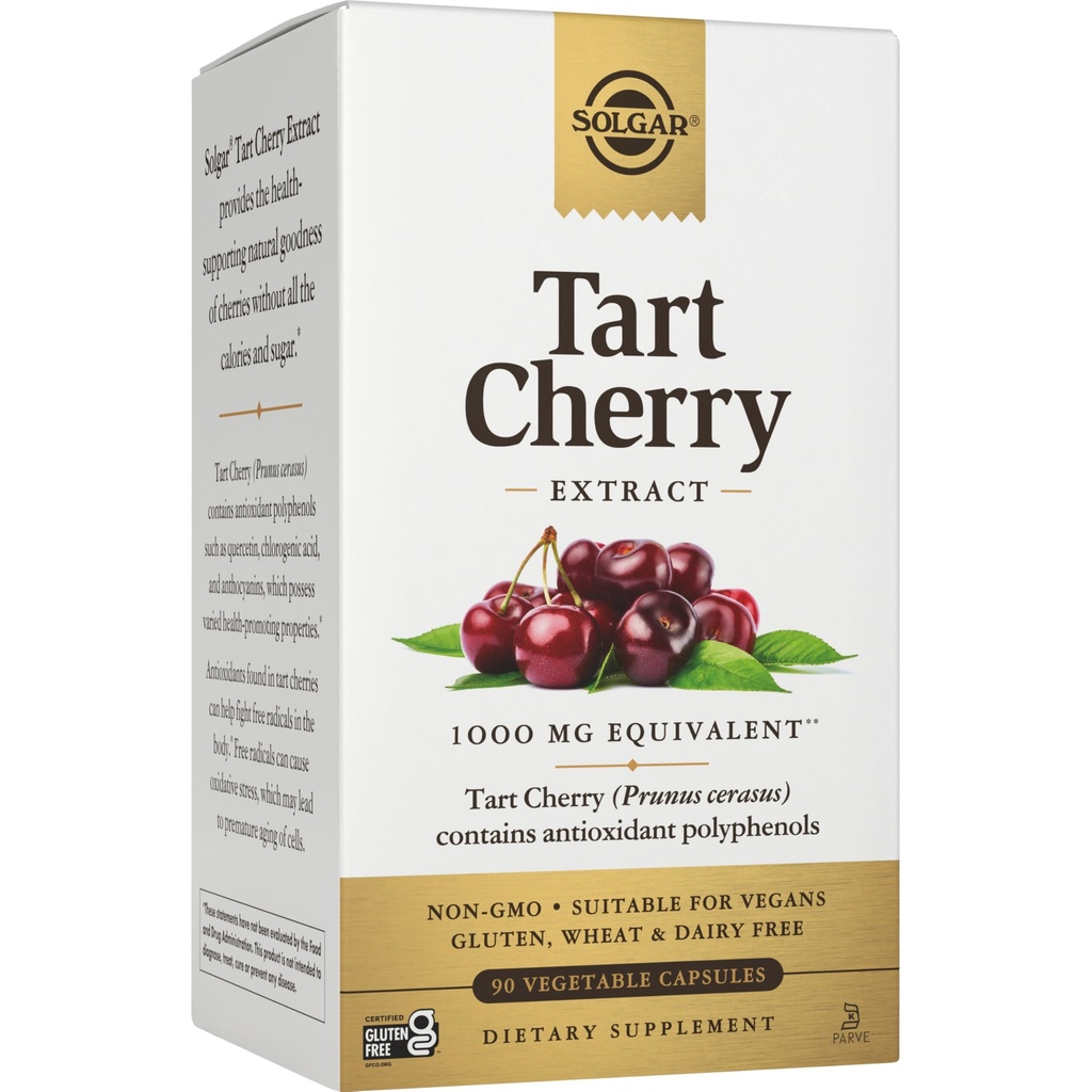 Cerise de goudron de Solgar 1000 mg, 90 Capsules végétales - Antioxydant avec Quercetine, Acides Chlorogènes et Composés Anthocyanes - Non-OGM, Vegan, Sans gluten, Sans produits laitiers - 90 portions