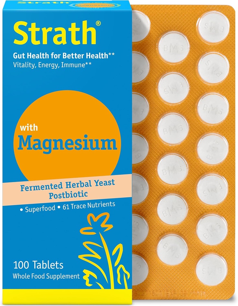 Strath mit Magnesium Kräuterhefe Postbiotic 100 Tabletten | Unterstützt Immunfunktion | fördert Wellness | Non GMO | Gluten Free | Sugar Free | Vegan | Kosher