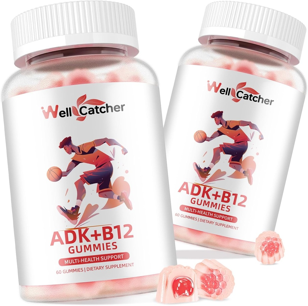Vitamin ADK+B12 Gummi Ergänzungen: Vitamin D3 K2 (MK-7) mit B12 für Männer Frauen Chewable Vegan Multivitamin Unterstützung Knochen Gehirn Immun Haut Herz Zucker Kostenlose Himbeer Flavored 2 Packungen