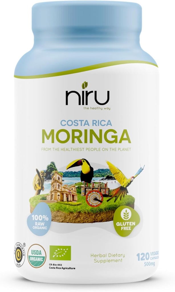 Niru Life Blue Zone Moringa Kapseln aus Costa Rica, 100% Bio Energie, Stoffwechsel und Immununterstützung, 120 Kapseln, 500mg