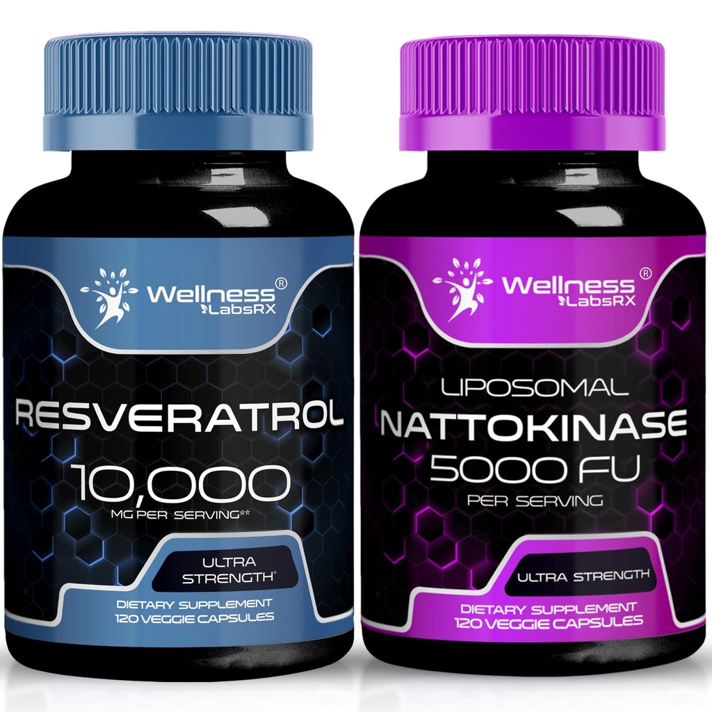 WELLNESS LABSRX Capsules de resvératrol 10000mg - Capsules de supplément de nattokinase - 5000 FU