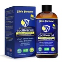 Life's Fortune Cod Liver Oil Liquid Organic Lemon Flavor (8 Oz) 1.000 mg Omega + Vitamin A, E & D3 - Unterstützt Immungesundheit - 100% Fischölergänzung von Wild Ocean Cod-GMO Free