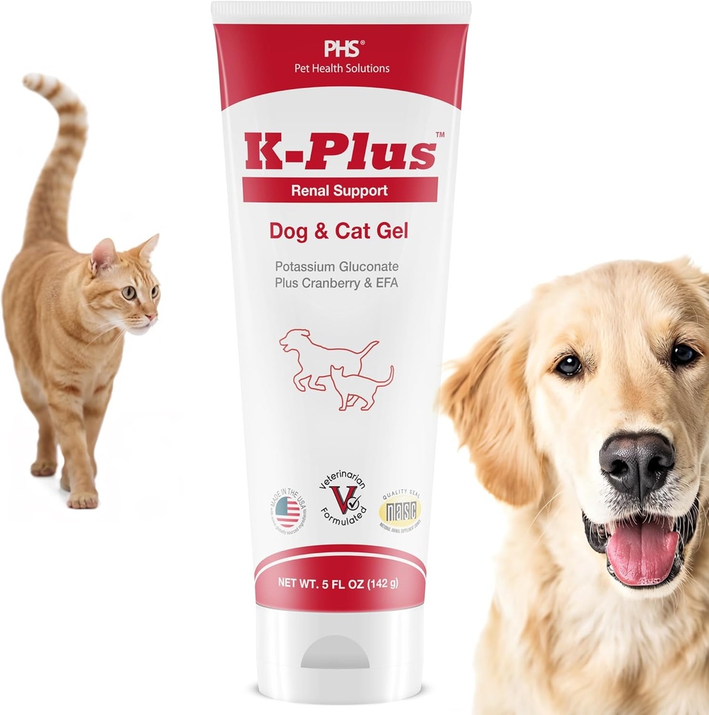 K-Plus Gel für Hunde & Katzen – Kalium Citrat & Cranberry Ergänzung für Nieren, Urinary Tract Health, UTI Relief, Steinprävention, Elektrolyt Balance, Muskel & Herz Funktion - Made in USA - 5 oz