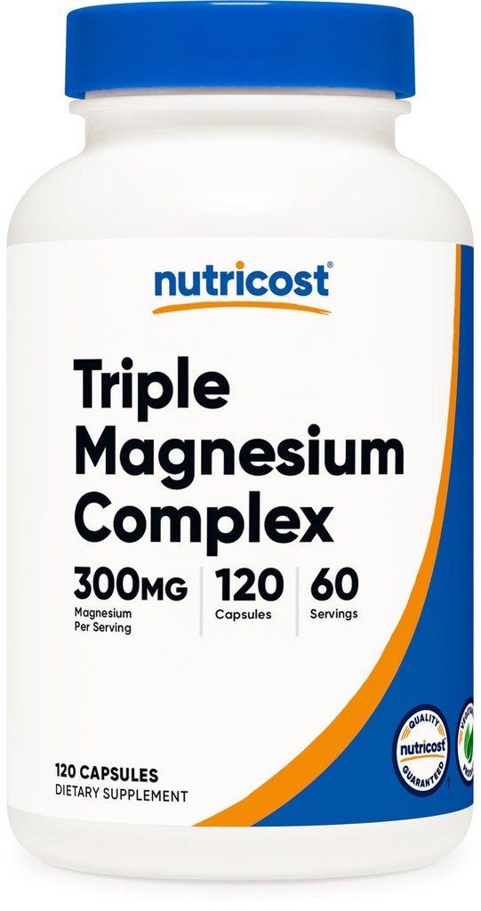 Nutricost Triple Magnesium Complex (300mg, 120 Kapseln) - aus Di-Magnesium Malat, Bisglycinat und Citrat, 60 Portionen