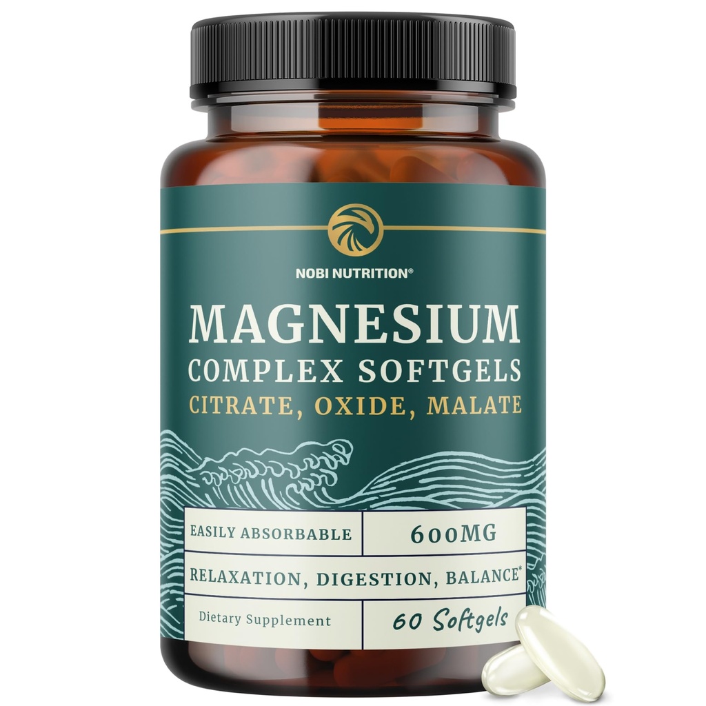 Triple Magnesium Softgels | Citrat, Malat, & Oxide | Höchstabsorbierbare Magnesium-Ergänzung für Verdauung, Beruhigung, Leg Cramps, & Schlaf-Unterstützung | 300mg Complex | Einfach zu schlucken Weichgele | 60 Graf
