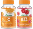 Vitamine vivante C 750mg + Vitamine B12, Gummies Bundle - Grande dégustation, supplément de vitamine, sans gluten, sans OGM, gummy à croquer