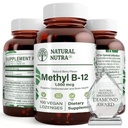 Natural Nutra Vegan Methyl B12 1000mcg, supplément pour stimuler la santé cardiaque et l'énergie, sans gluten, soutenir la transformation énergétique, améliorer la réponse immunitaire, aider la fonction cérébrale, 100 légumes végétaliens