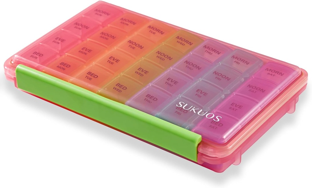 Sukuos Wöchentliche Pille Organizer 7 Tage 4 Mal pro Tag, Feuchtigkeit-Resistant große tägliche Pille Box Medizin Fälle für Vitamin/Fish Oil/Supplements (Pink)
