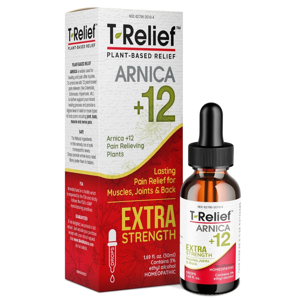 MediNatura T-Relief Extra Strength Oral Drops Arnica +12 Fast-Acting Natural Relieving Actives for Back Neck Joint Muscle Hand & Fuß erreicht Schmerzen & Soreness - 1,69 oz