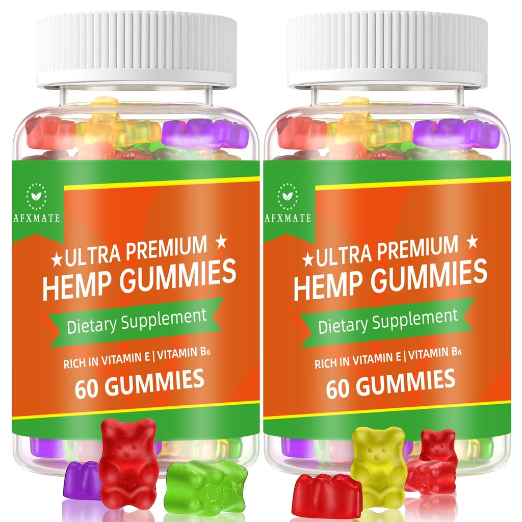 (2 Pack) Hemp Gummies, Fruity Edibles Gummy Advanced 100% Natural High Potency Hemp Seed Extract Gummies - 120 Gummies