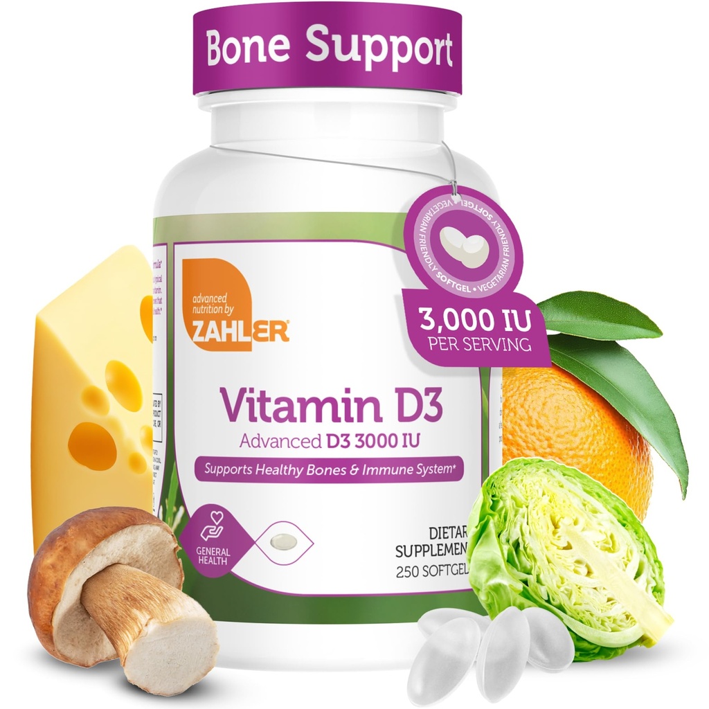 Zahler Vitamin D3 3000IU, Vitamin D3 Supplement 3.000 IU, Zertifizierter Kosher (250 Softgels)