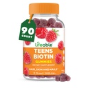Lebensfähige Teens Biotin 10000mcg Gummis | Vitamin B7 | Vegan Biotin Supplement | Große Verkostung Biotin Gummis für Haarwachstum, Gesunde Haut und Nägel | Biotin Vitamine für Teens | 90 Gummie