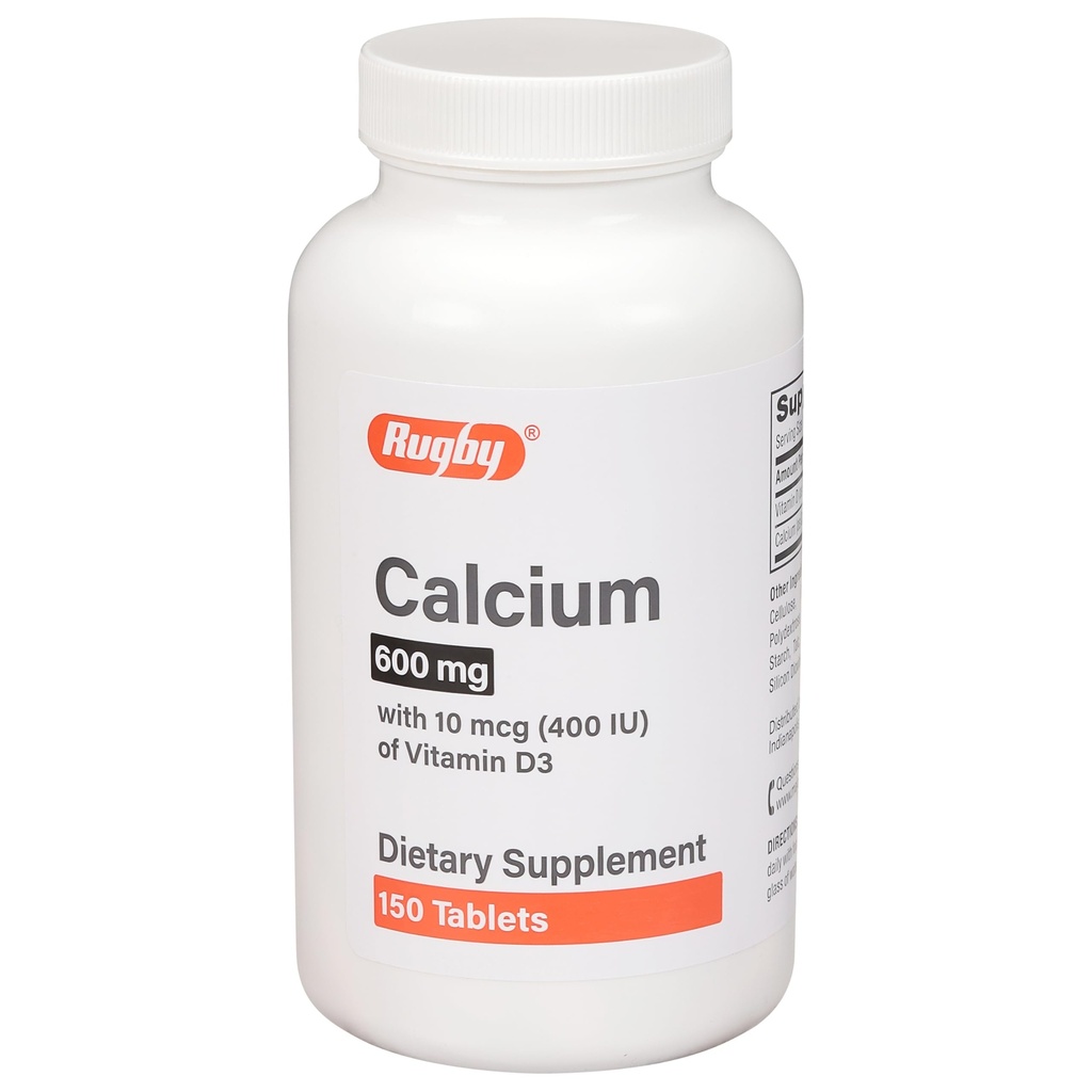 Rugby 600 mg comprimés de calcium - Fait avec 10 mcg (400 UI) de vitamine D3 - Supplément alimentaire - 150 comprimés