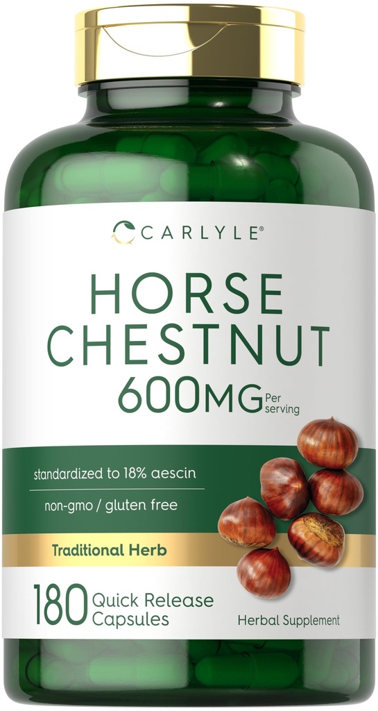 Carlyle Horse Chestnut Extract | 600mg | 180 Kapseln | Kräuterergänzung | Non-GMO, Glutenfrei