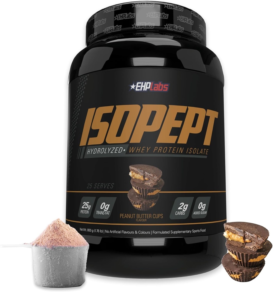 IsoPept Hydrolysed Whey Protein Poudre par EHPlabs - 100% Whey Protein Isolate & Hydrolysate, 27g de protéines, non-OGM, sans gluten, absorption rapide, digestion facile, 27 portions (coupes de beurre de peanut)