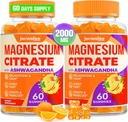 Magnesium-Zitrat-Gummien - Magnesium-Zitrat mit Ashwagandha & L-Theanin, hohe Absorptions-Gummi-Gummi-Gummi, Magnesium-Gummi für Beruhigung, Erholung, Nerve, Muskel, 120 Zähler