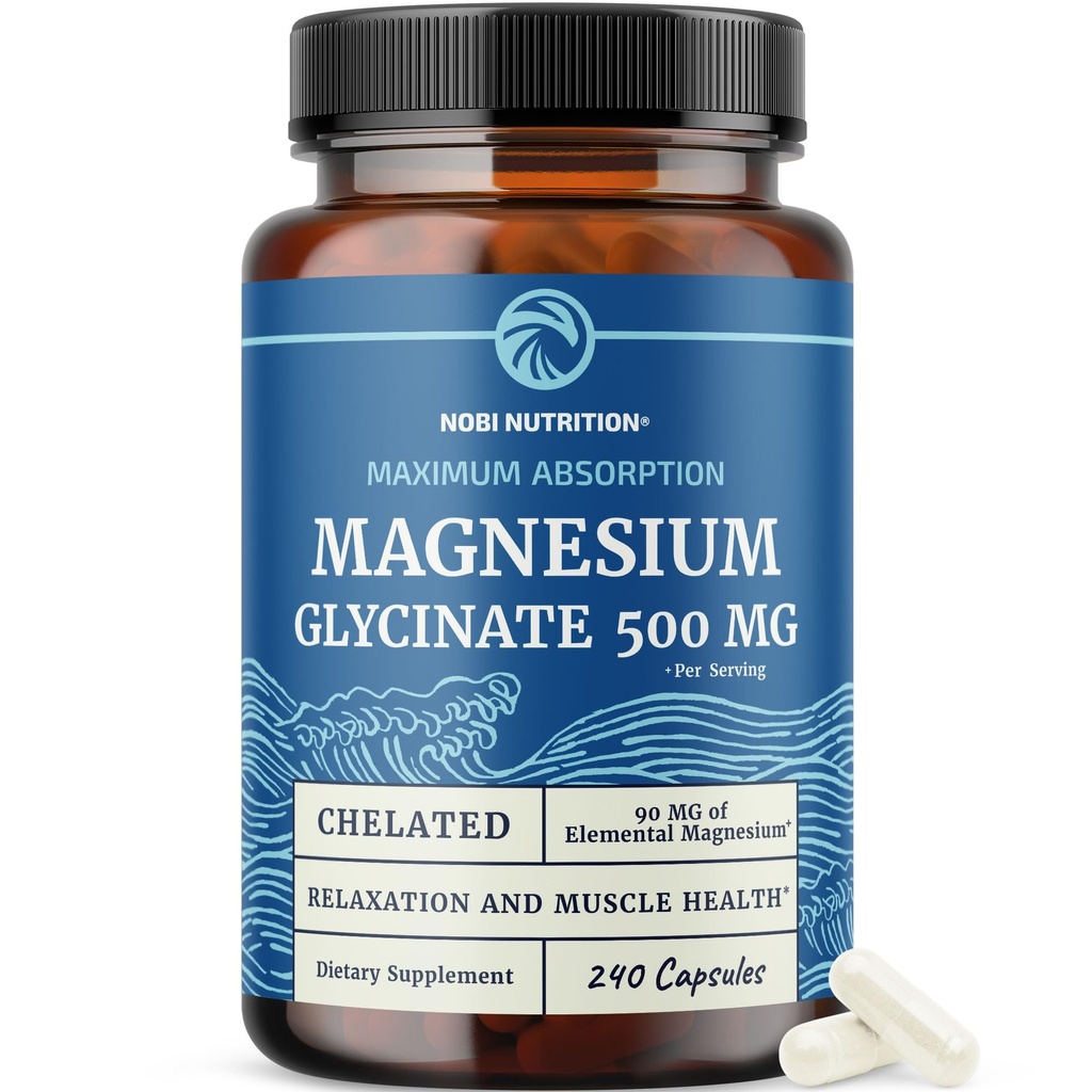 Magnésium Glycinate 500mg.Chélaté pour une absorption élevée.Détente musculaire, os, coeur, nerf, sommeil et soutien calme pour les femmes et les hommes.