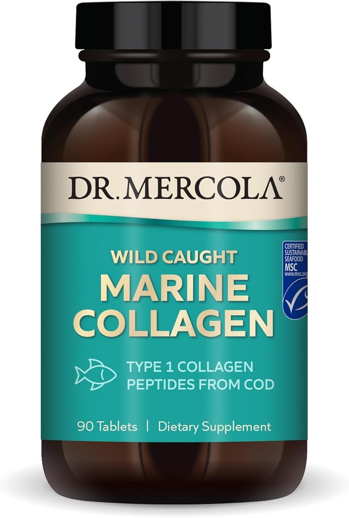 Dr. Mercola Wild Caught Marine Collagen, 30 Servierungen (90 Tabletten), Typ I Collagen Peptides, Nahrungsergänzung, Fördert jugendliche Erscheinung, Non-GMO, MSC zertifiziert