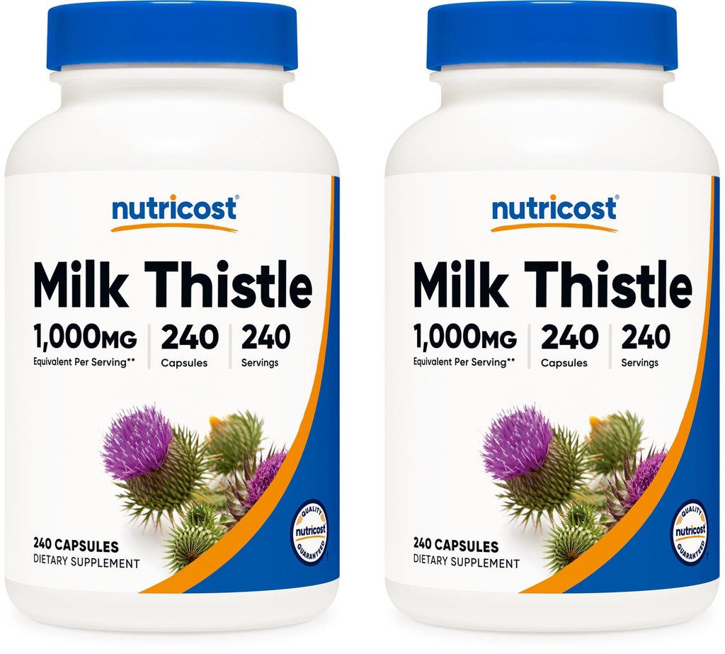 Nutricost Milk Thistle 1000mg Equivalent, 240 Kapseln (2 Packung) - 250mg 4:1 Extrakt - Vegan, Non-GMO und Glutenfrei