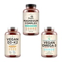 Complexe de Magnésium Premium AMANDEAN, Omega végétalien 3, Végétalien D3+K2 Bundle. Support immunitaire à base végétale. Algae DHA & EPA. Qualité sommeil, focus et humeur. Soutenir la santé du coeur, du cerveau, des articulations et des yeux