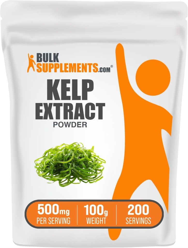 BulkSupplements.com Poudre d'extrait de Kelp - supplément de Kelp, extrait d'algues brunes, poudre d'algues - sans gluten, 500mg par portion, 100g (3.5 oz) (paquet de 1)