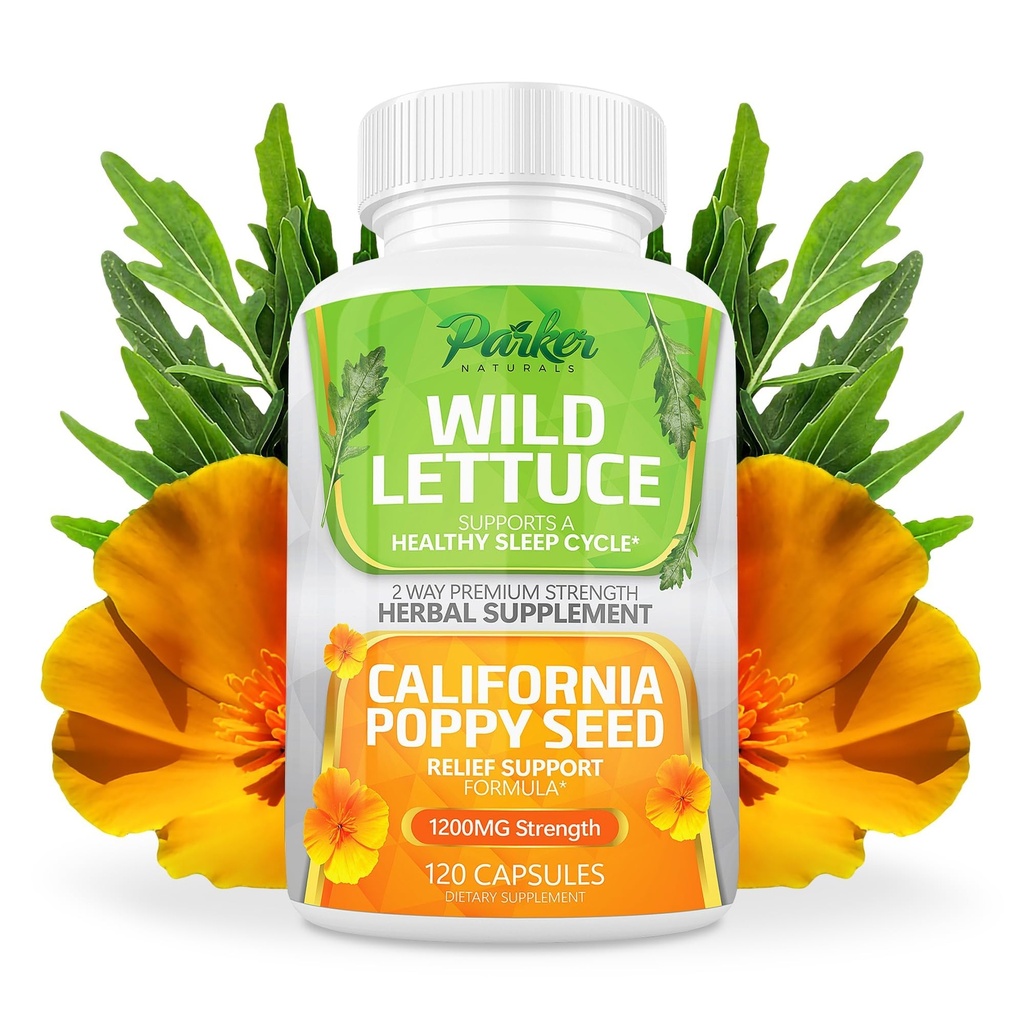 Parker Naturals Extrait de laitue sauvage et supplément de california Poppy Seed, supplément à base de plantes de première qualité pour un sommeil et un soulagement sains, 120 capsules