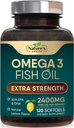 Omega 3 Fischöl-Ergänzung 2400 mg - Dreifache Stärke EPA & DHA Fischöl Omega 3, essentielle Fettsäuren Ergänzung Softgele, Gehirn & Herz-Gesundheits-Ergänzungen, Gluten Free Non-GMO, 120 Softgels