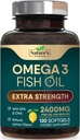 Omega 3 Supplément à l'huile de poisson 2400 mg - Triple Strength EPA & DHA Huile de poisson Omega 3, Supplément aux acides gras essentiels Softgels, Suppléments de soutien pour la santé du cerveau et du coeur, sans gluten non-OGM, 120 Softgels