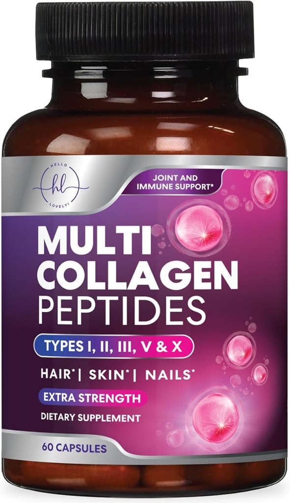 Multi Collagen Supplement 2400 mg - Types I, II, III, V & X Multi Collagen Peptides Pills for Women & Men, Hydrolyzed Collagen Supplements, Hair, Skin, Nail, & Joint Support Supplement, 60 Capsules