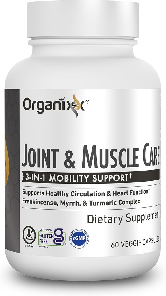 Organixx Joint & Muscle Care Organic Turmeric Supplement, 3-in-1 Frankincense, Turmeric and Myrrh Joint Health & Joint Support Supplement Body Care Kapseln, unterstützt Schwellung, Spannung, 60 Kapseln