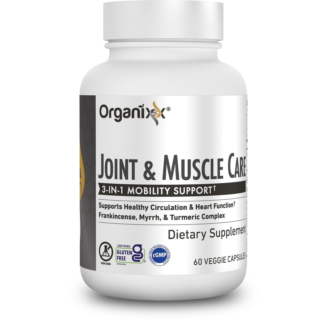Organixx Supplément curcuma organique pour soins articulaires et musculaires, 3-en-1 Frankincense, Turmeric et Myrrh Supplément de soutien articulaire pour soins de santé et articulaires Capsules de soins du corps, soutient l'gonflement, la tension, 60 capsules
