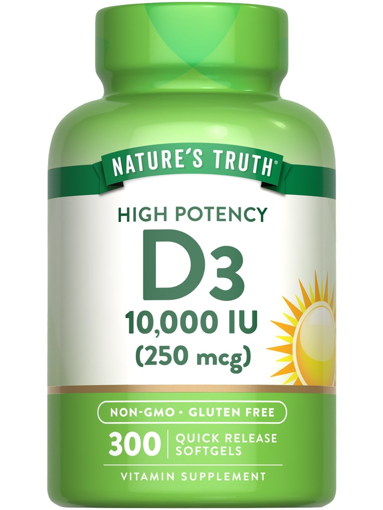 La vérité de la nature Vitamine D3 10000 UI Softgels.