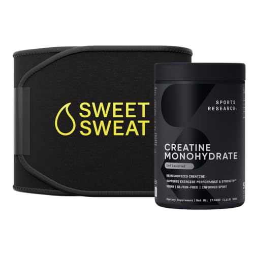 Sportforschung Creatine Monohydrate und Sweet Sweat Waist Trimmer - Schwarz und Gelb (Medium)