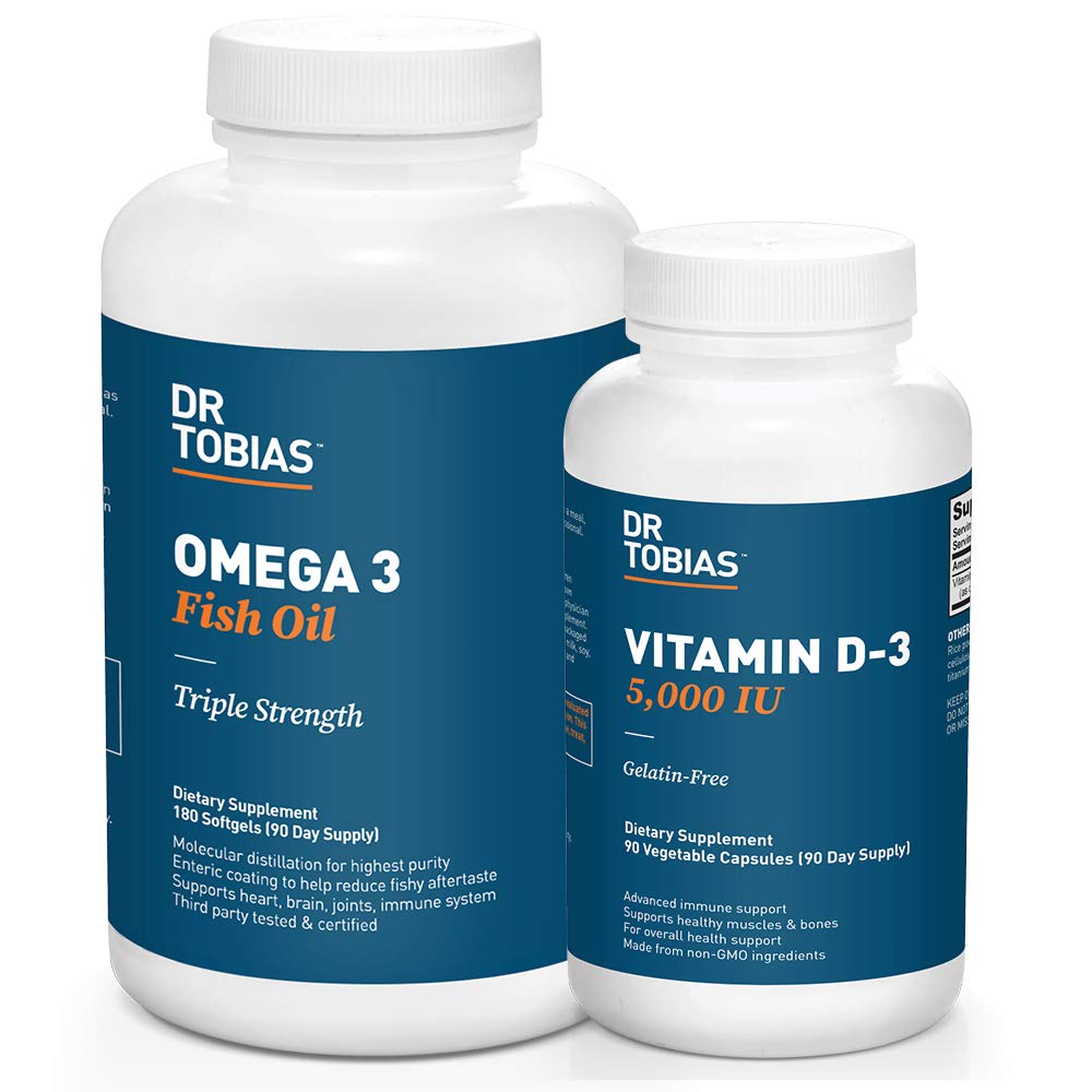 Le Dr Tobias Omega 3 Huile de poisson et vitamine D-3 favorise la santé globale - Approvisionnement de 3 mois
