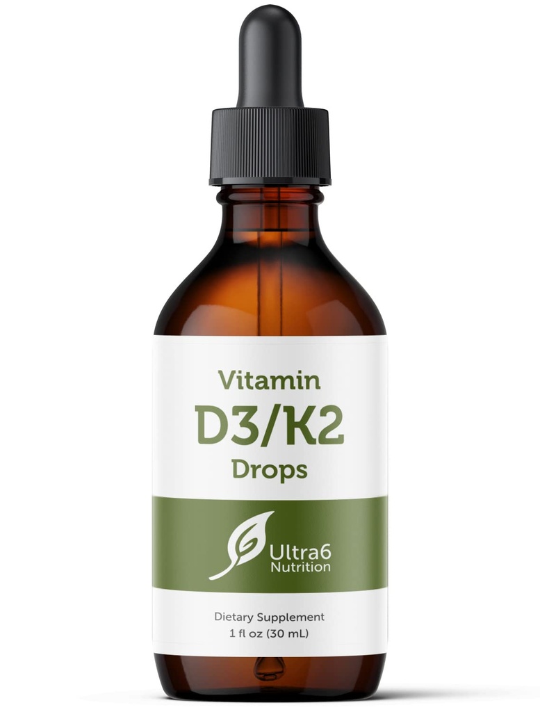 Ultra6 Nutrition Vitamin D und K2 Tropfen - Flüssiges Vitamin D3 mit K2 Nahrungsergänzungsmittel für Erwachsene - einfach zu trocknen, flammenfrei, hochabsorbierbar VIT D3 und K2 Ergänzungen, Made in USA (30 ml)