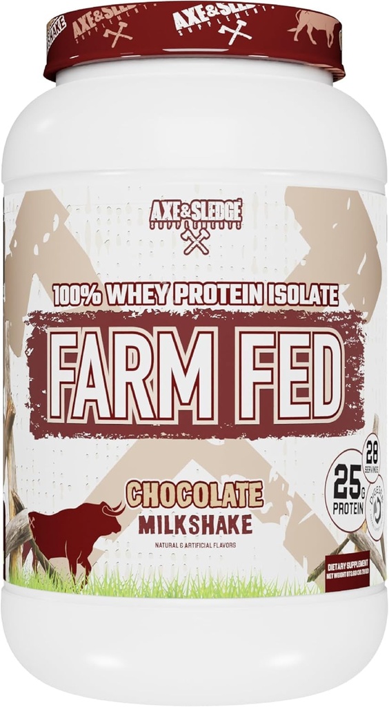 Axe & Sledge Farm Fed 100% Whey Protein Isolate | 25g Protein | Low Carb, Low Sugar, Gluten Free | Protein Pulver für Männer und Frauen | Keto | Made in the USA | 28 Servierungen, Schokolade Milchshake