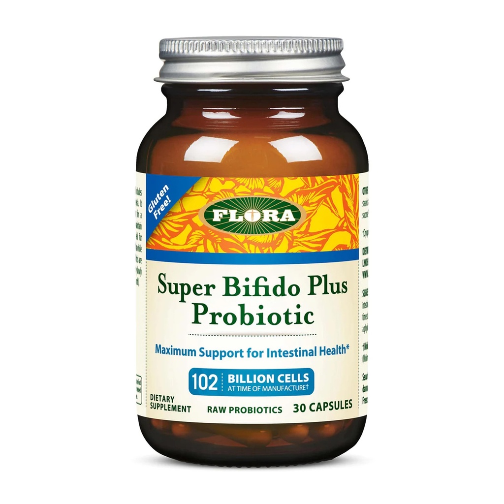 Flora Super Bifido Plus 102 Billion CFU, Raw Probiotics for Men & Women, Bifidobacterium, Lactobacillus, Digestion, IBS, Immunsystem, Gut Balance Supplements - 30 Vegetarische Kapseln