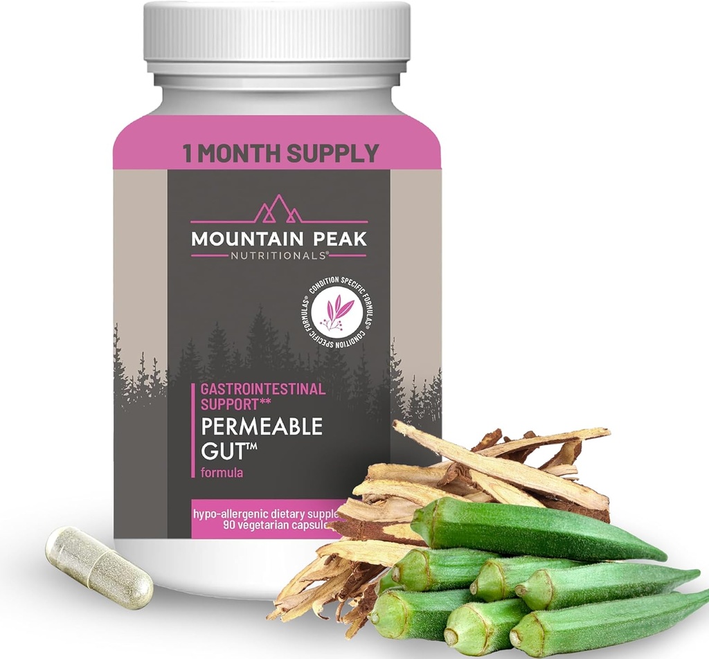 Mountain Peak Nutritionals Permeable Gut Formula - Aide à protéger l'estomac et l'intestin - Supplément de soutien Gut & Gastro - Supplément alimentaire hypoallergénique (90 capsules végétariennes)
