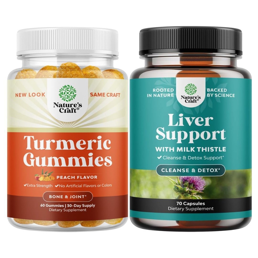 Bundle Turmeric Curcumin Immune Support Gummis und Leberreiniger Detox & Repair Formula - Gemeinsame Unterstützung und Fortgeschrittene Hautpflege - mit Milk Thistle Dandelion Root Turmeric and Artichoke Extract