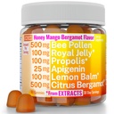 Abeille Pollen Apigenin Citrus Bergamot Gommies w Propolis biologique Royal Jelly Honey Lemon Baume Extrait, Supplément pour les hommes Enfants, Gouttes de teinture Capsule en poudre Capsules de plantes Suppléments Alt, Pollan Polen