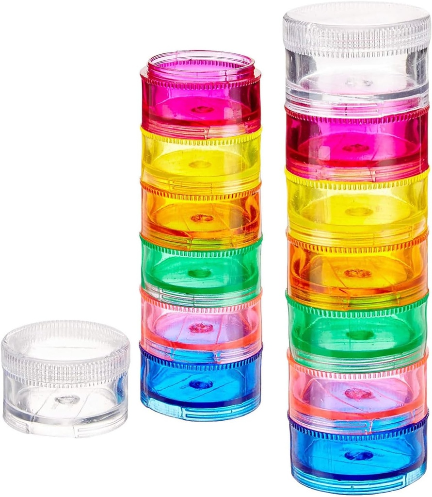 Deke Home - Stackable Pill Organizer (2 Pack), 7 Day Weekly Pill Box Tower avec compartiments de verrouillage, sans BPA, support de médecine de voyage et distributeur de vitamines, boîtier compact et portable, couleur arc-en-ciel