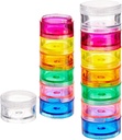 Deke Home - Stackable Pill Organizer (2 Pack), 7 Day Weekly Pill Box Tower avec compartiments de verrouillage, sans BPA, support de médecine de voyage et distributeur de vitamines, boîtier compact et portable, couleur arc-en-ciel