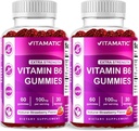 Vitamatic 2 Packs Vitamine B6 100mg Gommies – Saveur de fraise naturelle – 60 Gommies à base de pectine par bouteille – Système nerveux et soutien énergétique