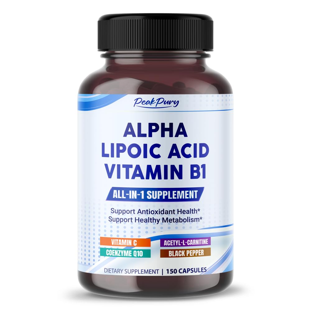 Alpha acide lipoïque avec vitamine B1 - soutient la santé antioxydante et le métabolisme sain - comprend la vitamine C, acétyl-L-Carnitine, CoQ10 - Fabriqué dans les États-Unis- 150 capsules