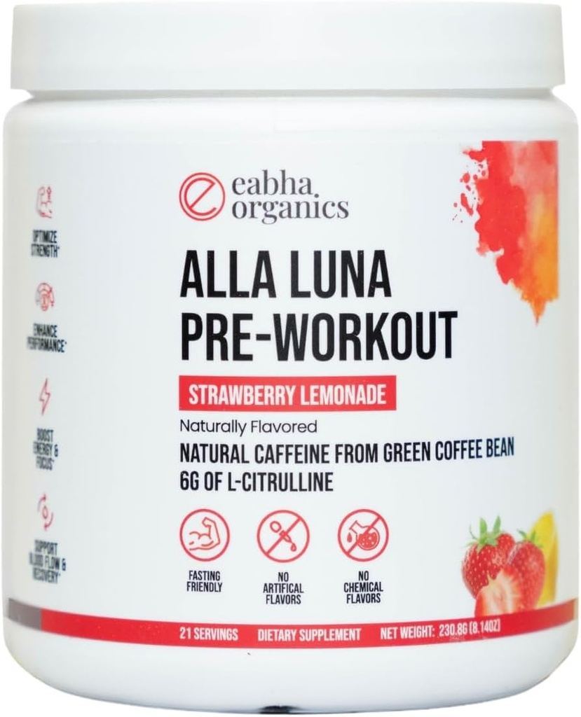 Alla Luna Pré-entraînement - Cimonade aux fraises - pour soutenir l'énergie, la concentration et l'endurance - Augmenter le débit sanguin pour une meilleure pompe - 21 jours d'approvisionnement - 1 Scoop par service