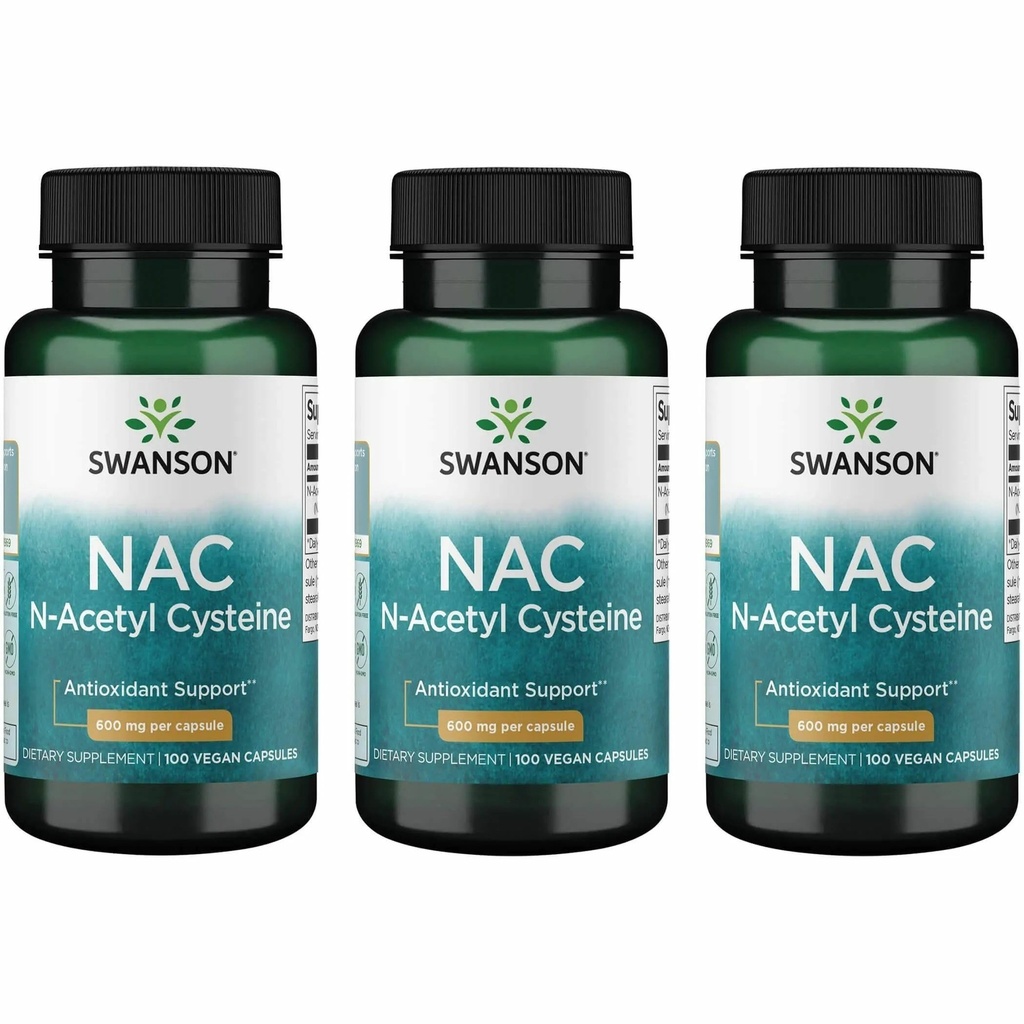 Swanson NAC - N-acétyl Cystéine - Supplément 600 mg 100 gélules (3 boîtes)