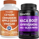 5-in-1 Ceylon Cinnamon w Apple Cider Essig, Turmeric, & Ginseng Root (120ct) & 6-in-1 Maca Root Ashwagandha w DHEA & Black Pepper Fruit (120ct) Bundle - Energy, Mood & Immun Support Supplement