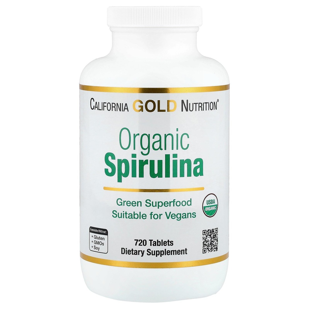 California Gold Nutrition Certified Organic Spiruline, USP Verified, USDA Organic, Non-OGM, 500 mg, 720 comprimés végétariens