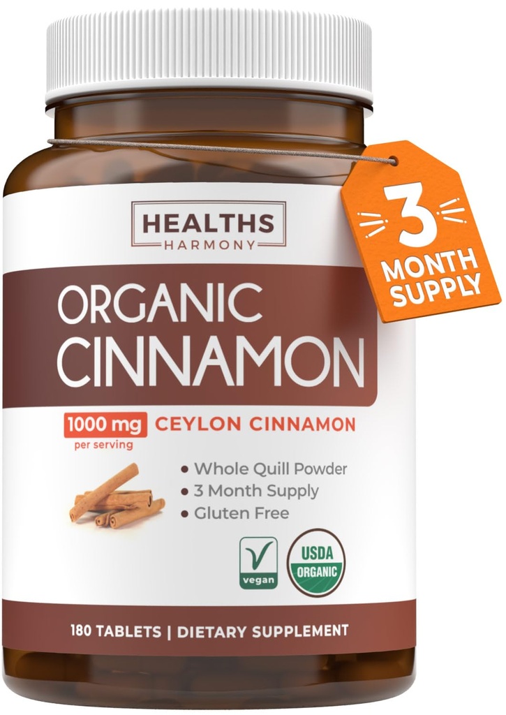 USDA Organic Ceylon Cinnamon Pillen - Hohe Potenz Ceylon Cinnamon Ergänzung mit 1000mg pro Servierung für Vollkörper Antioxidans Unterstützung - Vegan Non-GMO cGMP Made & Lab Verified (3 Monate Versorgung)