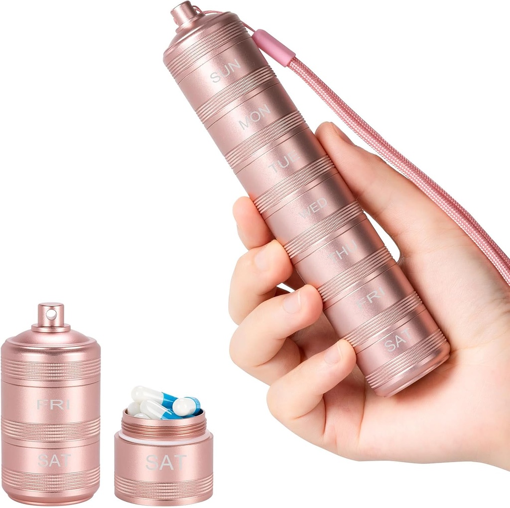 Portable Metall Pille Medizin Organizer - Wasserdichte Pille Fall Kompakte Reise Pille Box Wöchentlich Aluminiumlegierung Container, 7 Tage tägliche Pille Organizer Halter für kleine Pillen, Pink S